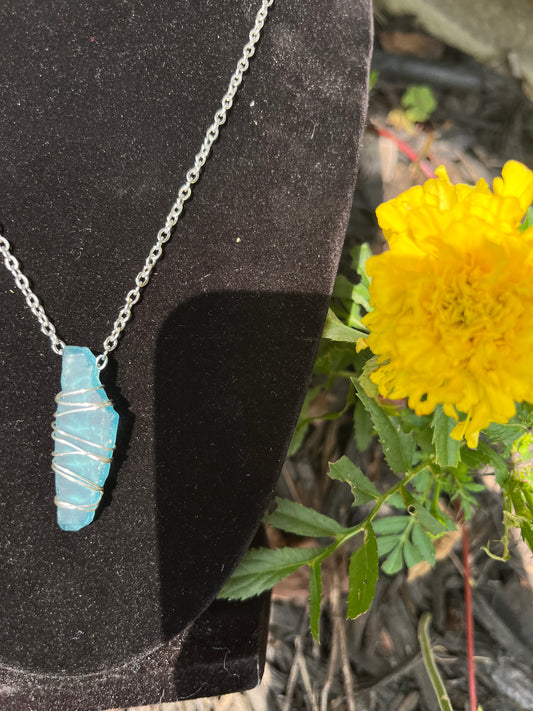 Long sky blue seaglass necklace