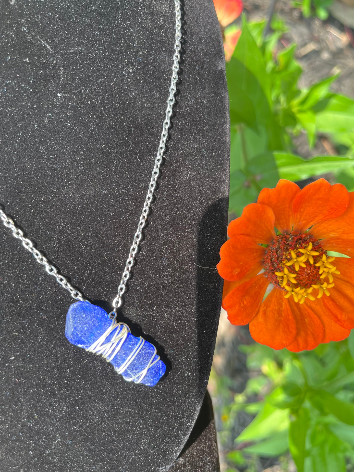 Long cobalt seaglass necklace