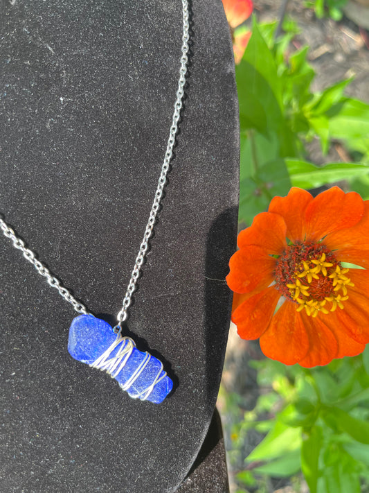 Long cobalt seaglass necklace