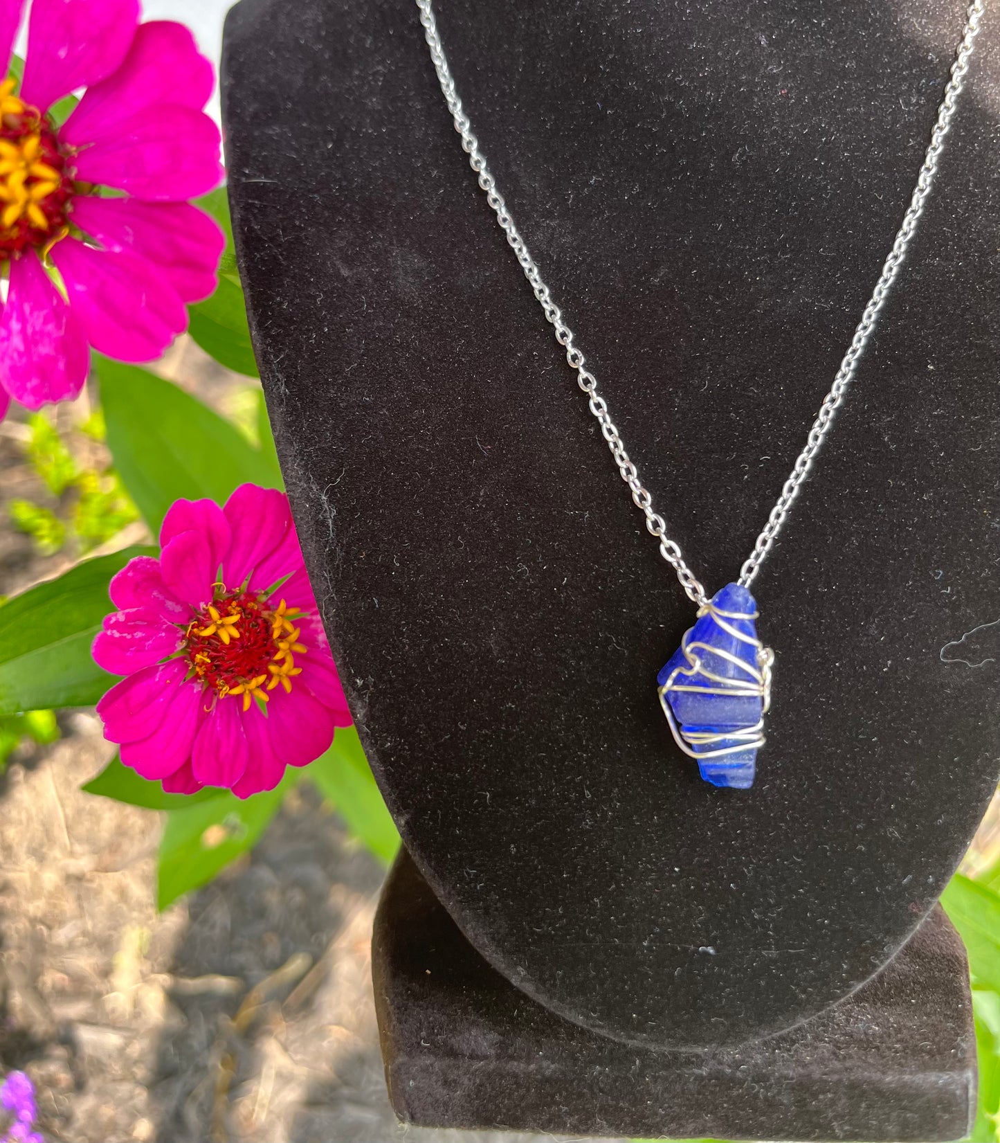 Unique design cobalt seaglass necklace