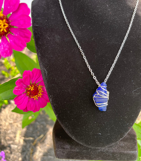 Unique design cobalt seaglass necklace