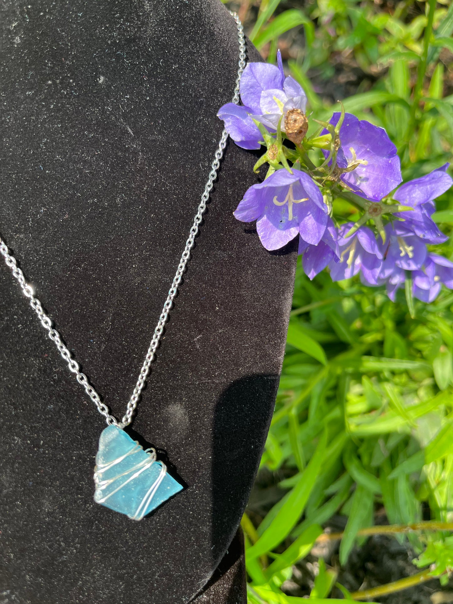 Larger simple sky blue seaglass necklace