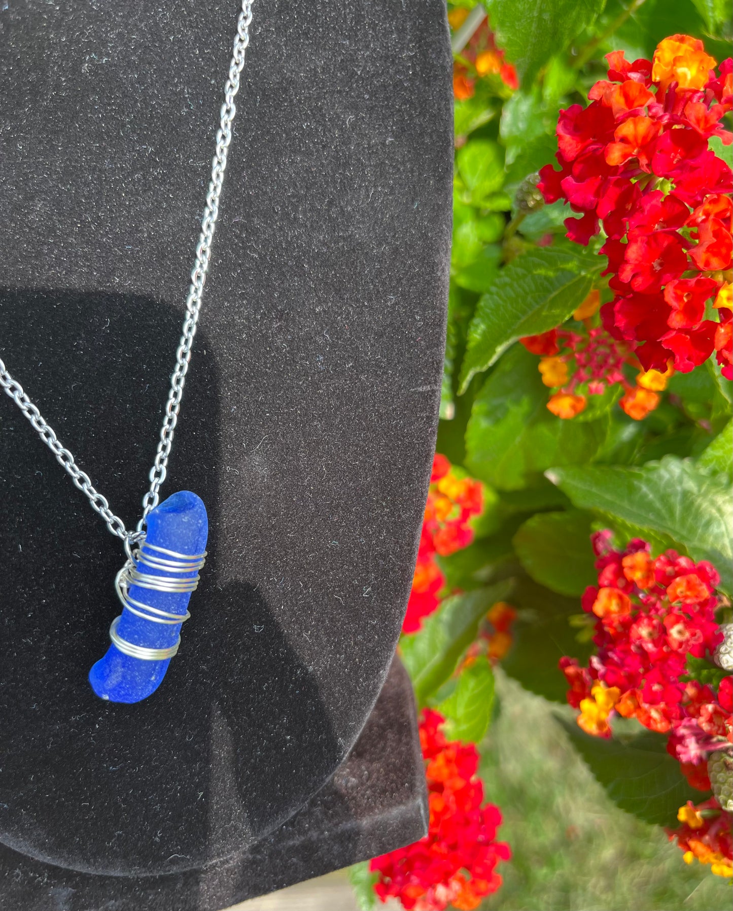 Long blue seaglass necklace