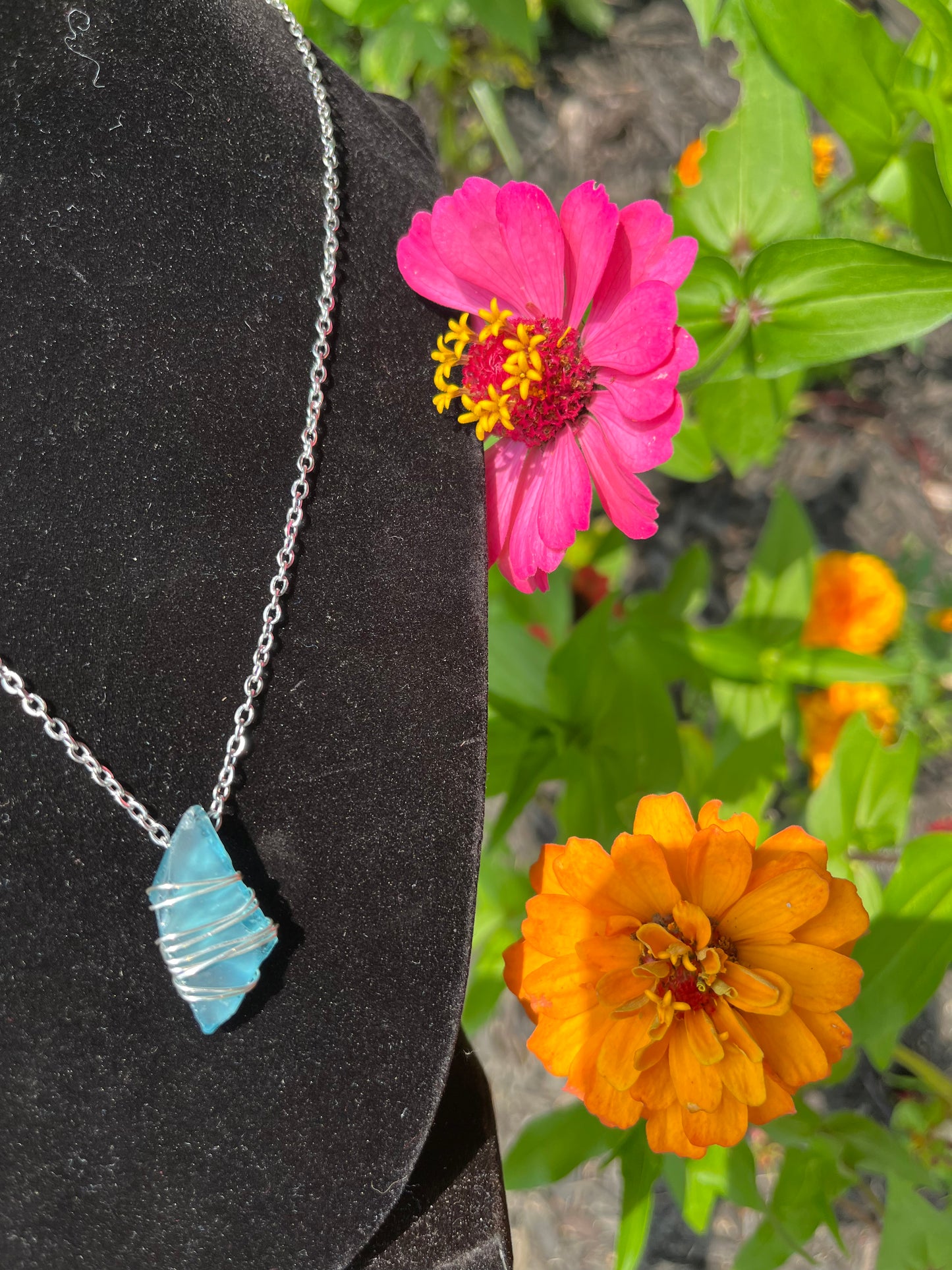 Lighter sky blue seaglass necklace