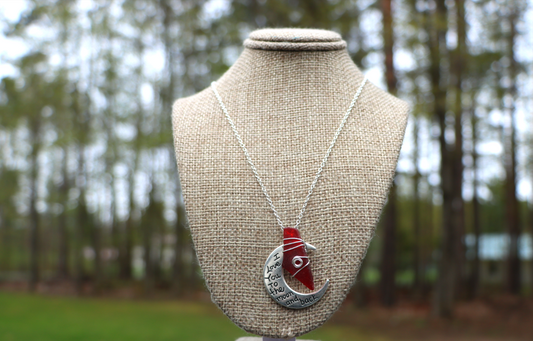 Red seaglass necklace with "I Love You To The Moon And Back" charm