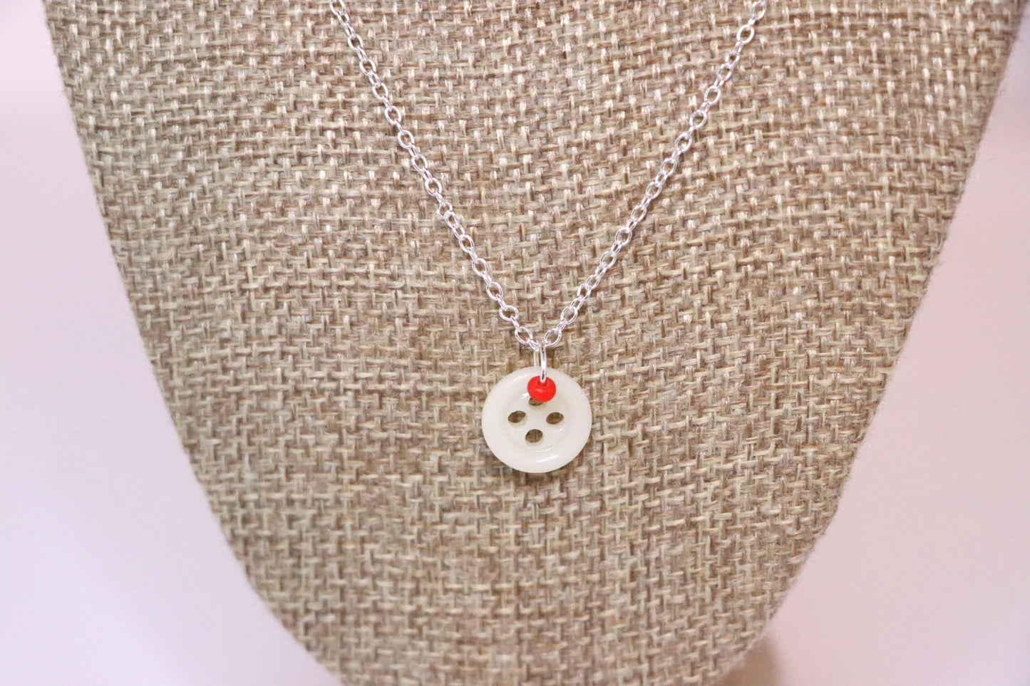 Red and White Button Necklace