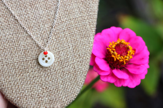 Red and White Button Necklace