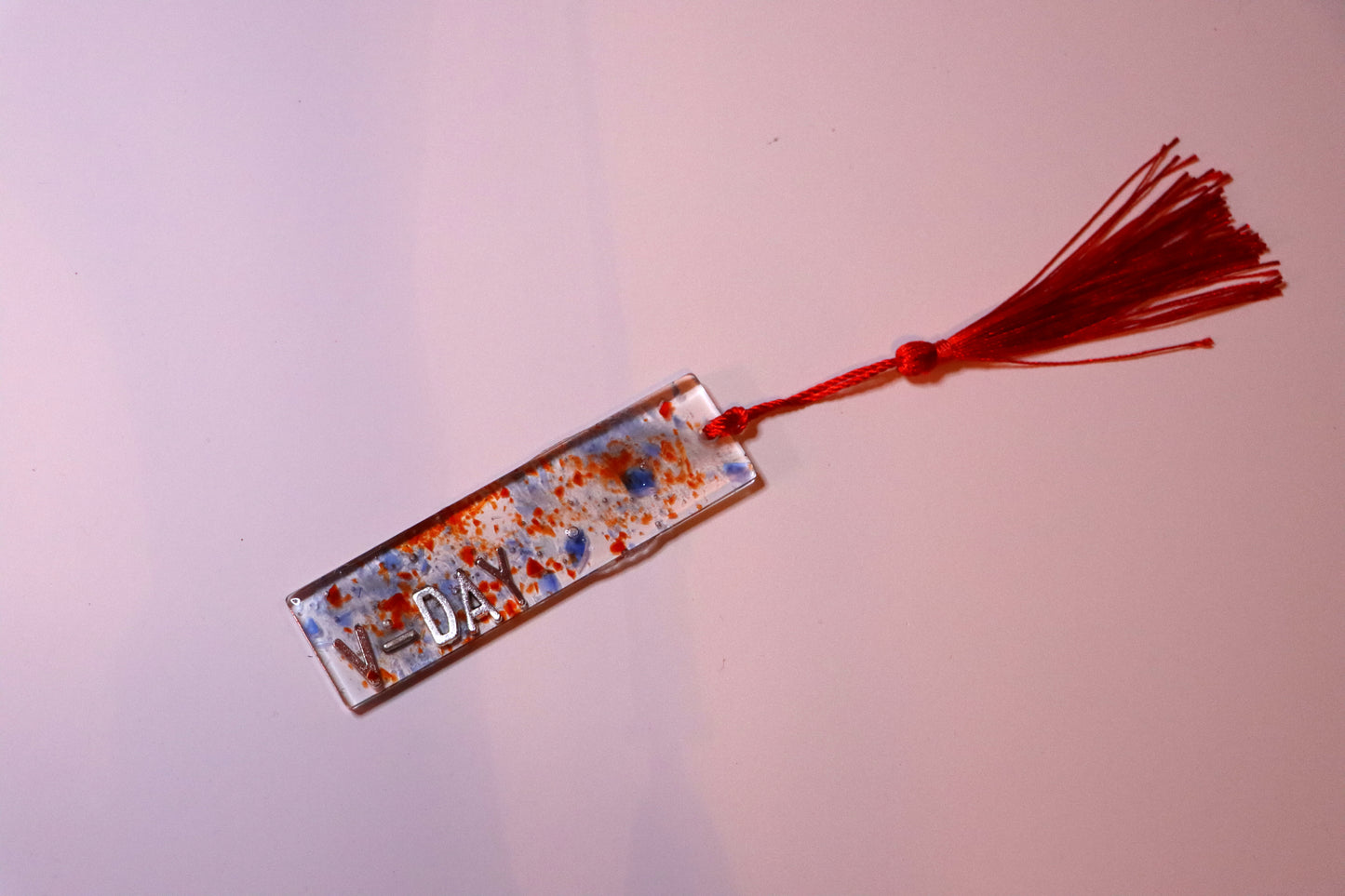 V-Day Red and Blue Custom Bookmark With Red Tassel