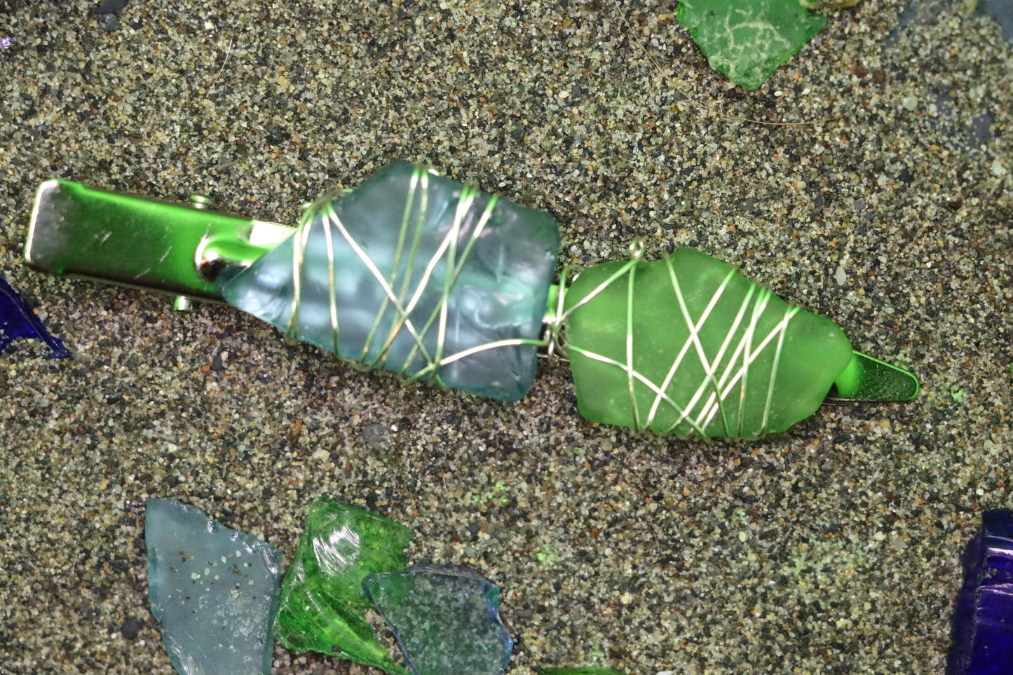 Green and Blue seaglass hairclip